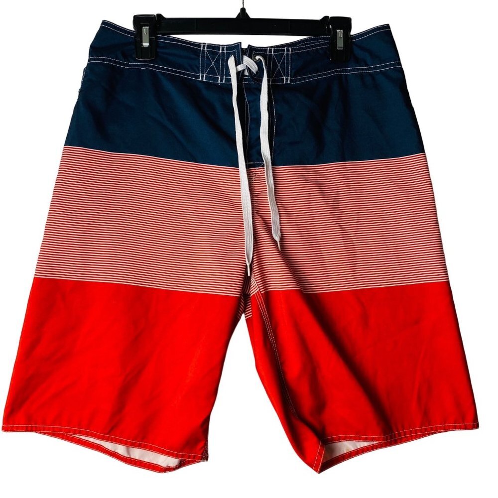 Hang Ten Boardshorts Men‎ Sz 32 Red Blue Swim Swimming Trunks Board Shorts Surf